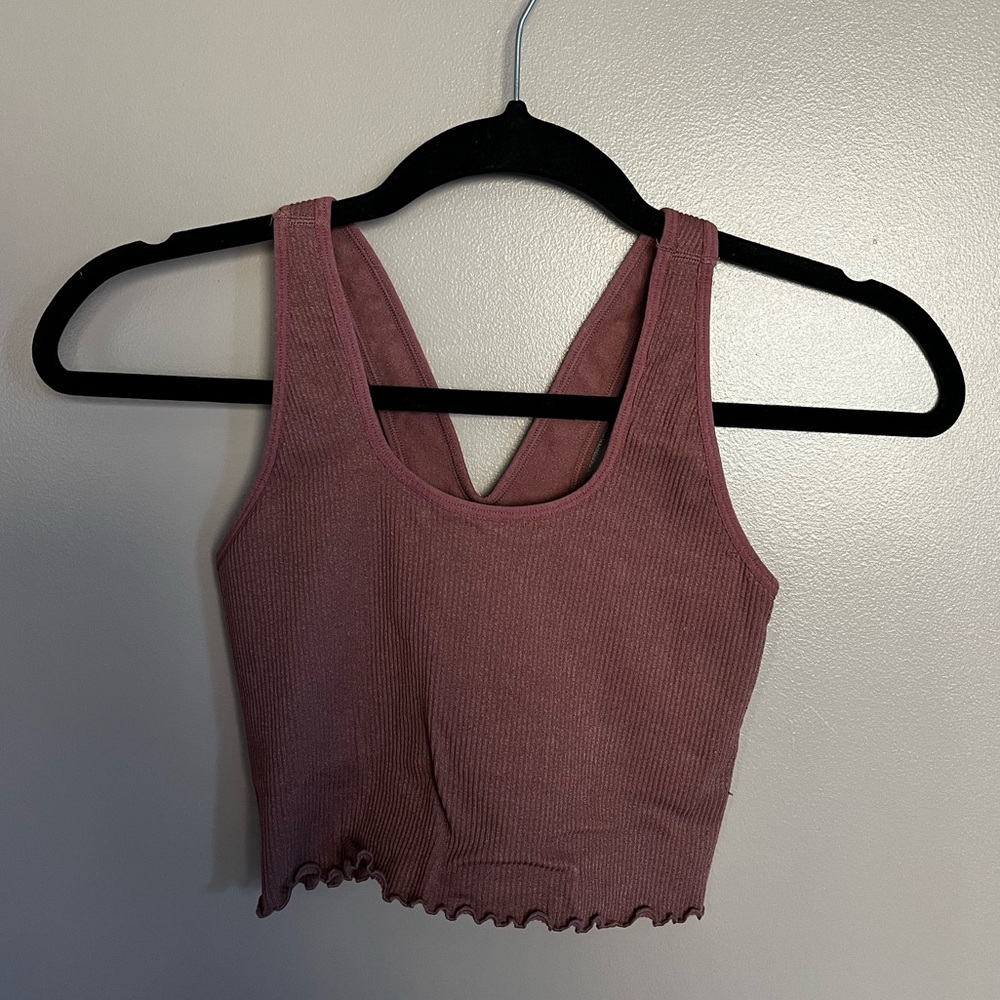 Spiritual Gangster cropped stretchy ribbed pink/mauve tank